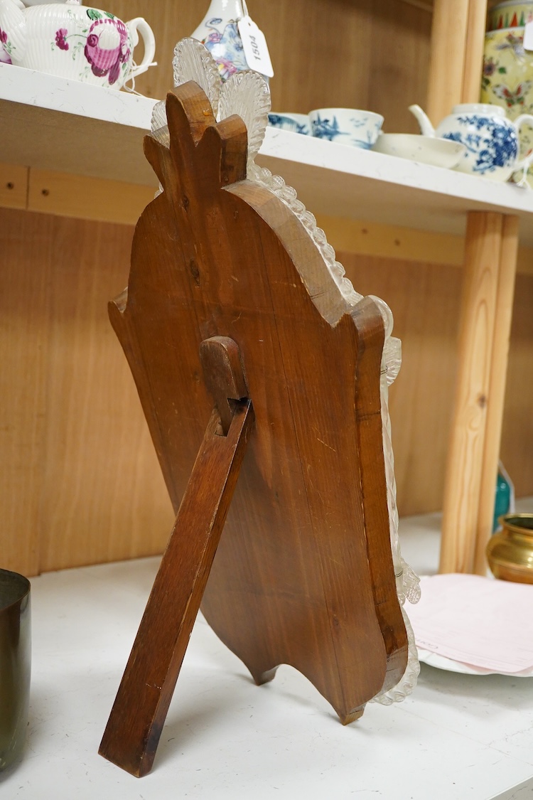 A Venetian glass easel mirror with applied glass flowers, 53cm high